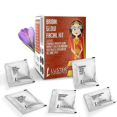 Luster Cosmetics Bridal Glow Facial Kit | Enriched With Blueberry & Aloevera Extracts | 5 Step Facial Kit | Single Use Mini Facial Kit | Paraben Free - 45g