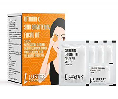 Luster Cosmetics Vitamin C Facial Kit | Control Blemishes | Made With Lemon & Licorice Extracts | Single Use Mini Facial Kit | For Skin Brightening | For Women & Men | Paraben Free - 45g