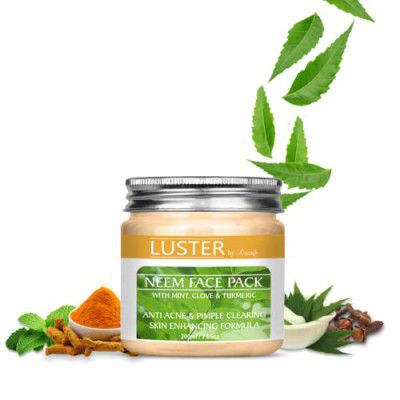 Luster Neem Face Pack (Anti-Acne & Pimple Clearing) For Glowing Skin,Dry & Oily skin | Fairness Face Pack | Anti acne Face pack | Face Pack for Men & Women (Paraben & Sulfate Free)-200 g