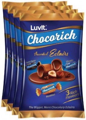 LuvIt Chocorich Assorted Eclairs Hazelnut Dark Choco & Classic Flavours Toffee Bars (4 x 480 g)