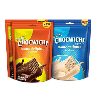 LuvIt Chocwich & Chocwich White Home Delights Wafer Chocolates | Crunchy & Delicious | Homepack | Gift Combo | Pack of 3 - 170g Each