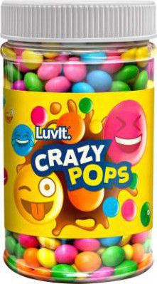 LuvIt Crazy Pops | Button Shaped Treats | Colored Chocolaty Pop | Crackles (350 g)