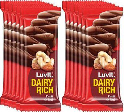 LuvIt Dairy Rich Fruit & Nut Chocolates Bar | Delicious | Rich | Smooth | Multipack | Pack of 12 - 38gm Each