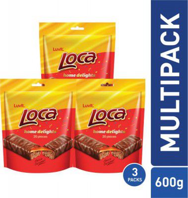 LuvIt Loca Home Delights Choco Caramel Bar Multipack, 600g - Pack of 3 Bars (3 x 200 g)