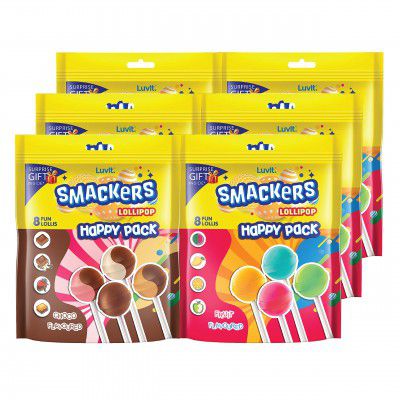 LuvIt. Smackers Fruit and Chocolate Flavoured Lollipops Pack Combo , 576g - Pack of 6