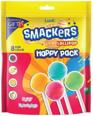 LuvIt Smackers Fruit Flavoured Lollipops | 4 exciting Flavours for Kids | Mango | Watermelon | Green Apple | Blue Lemonade Blue Lemonade, Mango, Green Apple, Watermelon Lollipop  (6 x 8 pieces)