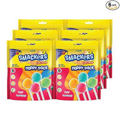 LuvIt Smackers Fruit Flavoured Lollipops | Pack of 6 - 96g Each