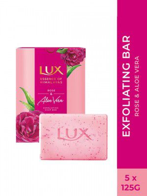 LUX Essence of Himalayas Set of 5 Rose & Aloe Vera Exfoliating Soap Bar - 125g each