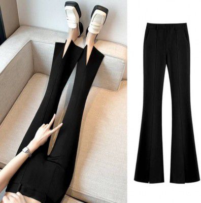 LYN  Women Loose Fit Black Cotton Silk Trousers