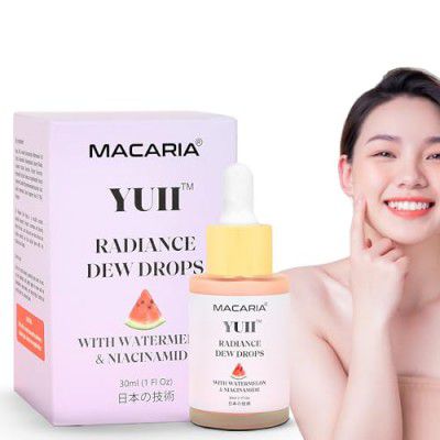 Macaria Yuii Radiance Dew Drops with Watermelon & Niacinamide, for Instantly Glowing Skin, Makes Skin Shiny, Instant Illumination for All Skin Types, Hydrates Dry & Oily Skin, for Women & Girls, 30ml