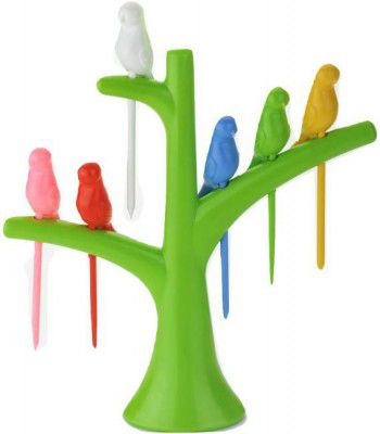 MACARIZE Happy Bird Fruit Fork Set Disposable Plastic Fruit Fork