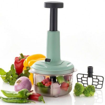 MACARIZE Vegetable & Fruit Chopper 3 Stainless Steel Blades,1 Whisker, Food-Grade Unbreakable Plastic Container, Anti-Slip Base, and Locking System