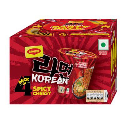 MAGGI Korean Spicy Cheesy Noodles, Instant Cuppa Noodles with Seasoning, Korean Cheesy Meets Fiery Chilli, 286 grams (Pack of 4)