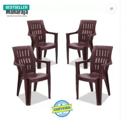 MAHARAJA Omega for Home, Office | Comfortable | Arm Rest | Bearing Capacity up to 200Kg Plastic Outdoor Chair  (Brown, Set of 4, Pre-assembled)