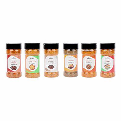 Malikaz' The Royale Taste Assorted Non-Veg Spices Combo (Fish Curry Masala, 90g | Chicken Masala, 90g | Mutton Masala, 90g | Biryani Masala, 90g | Gravy Masala, 90g | Curry Masala, 90g) Jar, 540 g