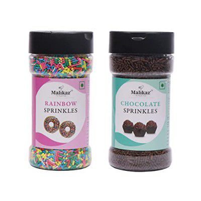 Malikaz' The Royale Taste Cake Sprinkles Combo (Rainbow Sprinkles, 100g | Chocolate Sprinkles, 100g), 200g