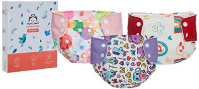 Mama Bear Reusable Cloth Diapers - Pack of 3 Diapers, Freesize, for Baby 0-3 yrs (Pink, Purple, Red)