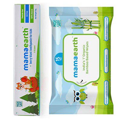 Mamaearth 100 Percent Natural Berry Blast Kids Toothpaste, 50g ändMamearth Baby Wipes Travel Pack (15 Wipes)