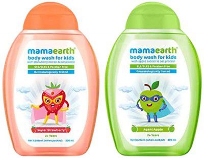 Mamaearth Agent Apple Body Wash for Kids with Apple & Oat Protein – 300 ml & Mamaearth Super Strawberry Body Wash for Kids with Strawberry & Oat Protein – 300 ml