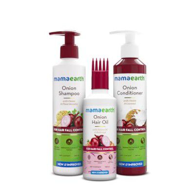 Mamaearth Anti Hair Fall Spa Range Hair Care Set: Onion Shampoo 250 ml + Onion Conditioner 250 ml + Onion Hair Oil 150 ml