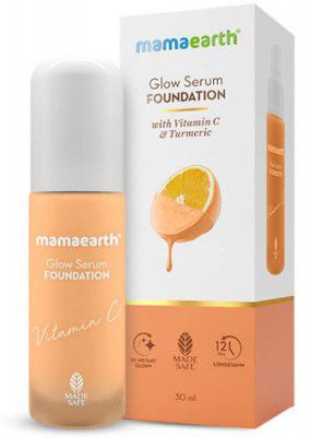 Mamaearth Glow Serum Foundation with Vitamin C & Turmeric for 12-Hour Long Stay Foundation (Beige Glow, 30 ml)