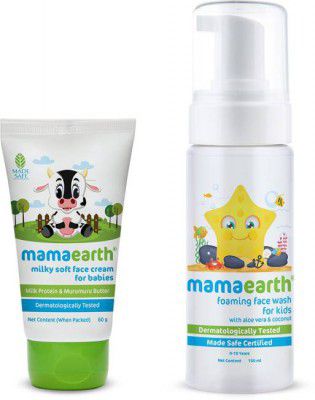 Mamaearth Milky Soft Natural Baby Face Cream 60ml and Foaming Face Wash For Kids 150 ml (Multicolor)