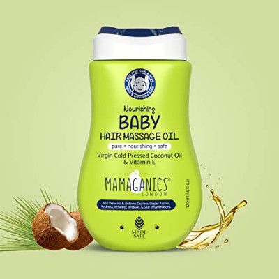 Mamaganics Nourishing Baby Hair Oil for Baby's Sensitive Soft Skin with 100% Virgin Cold Pressed Coconut Oil Hypoallergenic, Vegan Friendly (Hair Oil, 120ml)