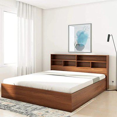 MAMTA DECORATION Engineered Wood Canes King Bed with Box Storage Wooden Bed for Bedroom Living Room Home (Walnut Finish)