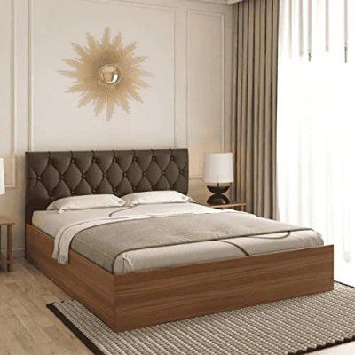 MAMTA DECORATION Engineered Wood Queen Size Bed with Box Storage Upholstered Headboard Wooden Bed for Bedroom Living Room Home (Brown Finish)