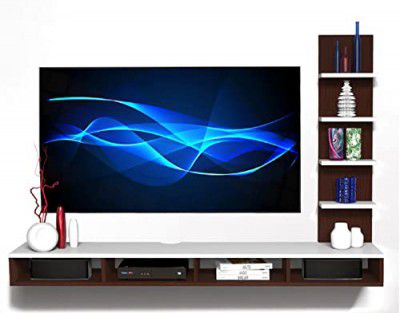 MAMTA DECORATION Engineered Wood Wall Mounted TV Unit Set-Top Box Stand TV Entertainment Unit with Shelves Storage for Home Living Room (Wenge and White)