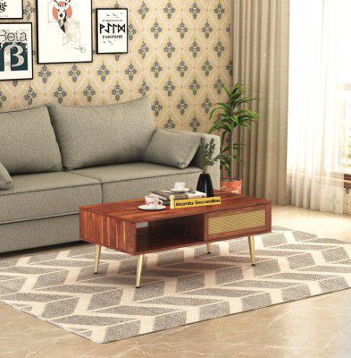 MAMTA DECORATION Sheesham Wood Coffee Table with Drawer and open Shelf Storage Wooden Tea Table for Living Room Home Office Solid Wood Teapoy Center Talble (Honey Finish)