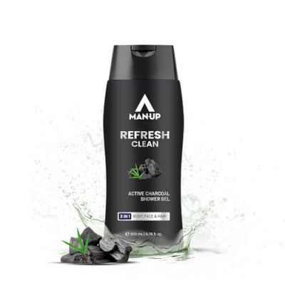 Man-Up Refresh Clean Active Charcoal Shower Gel For Deep Pore Cleaning 3 IN 1 Body, Face & Hair, - 200ml