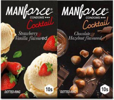 MANFORCE Cocktail Combo Pack (Hazelnut & Chocolate and Strawberry & Vanilla) Condom (Set of 2, 20S) Condom  (Set of 2, 20 Sheets)