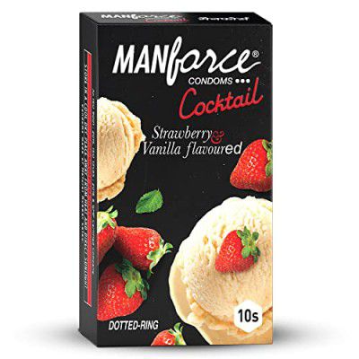 Manforce Cocktail Strawberry & Vanilla Flavoured Condoms for Men with Dotted Rings| Double the Fun with Double Flavour| Extra Dotted for Her Extra Stimulation| India’s No. 1* Condom Brand| Lubricated 