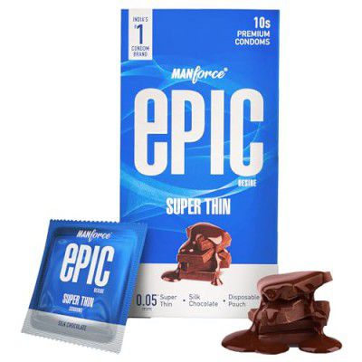 Manforce Epic Desire | Ultra Thin Condom for Enhanced Pleasure | Silk Chocolate Flavour | 10 Pcs