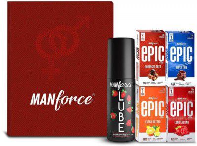 MANFORCE Epic Love Redbox, 4 Epic Condoms + 1 Lubricant Gel | Gift for Romantic Ones Condom  (Set of 5, 40 Sheets)