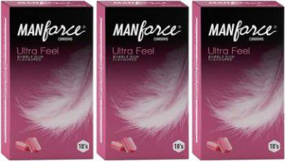 MANFORCE ULTRA THIN COMBO CONDOM, BUBBLEGUM FLAVOURED CONDOM, PACK OF 3 Condom  (Set of 3, 30 Sheets)