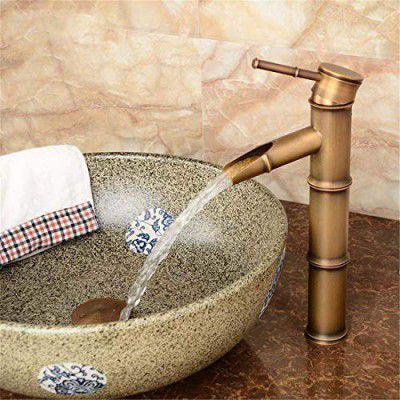 Marcoware Antique Bamboo Single Lever Wash Basin Tap Mixer with hot & Cold Connection Pipes, Antique Brass, Matt Finish