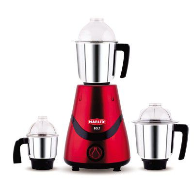 Marlex Bolt Mixer Grinder with 3 Stainless Steel Jar 750 Watts Metallic Red