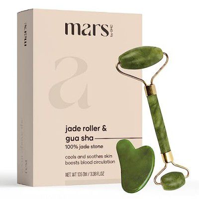 mars by GHC Jade Roller & Gua Sha Massager Combo, Natural Jade Stone, Improves Facial Micro Circulation, Reduces Puffiness & Wrinkles, Improves Skin Elasticity