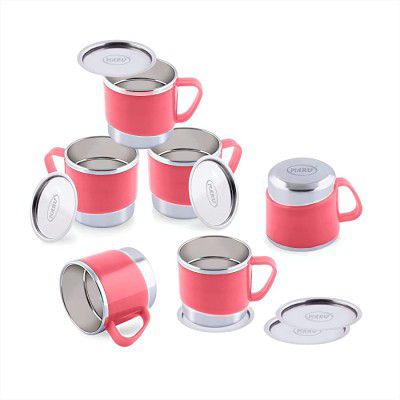 MARU Stainless Steel Tea Cups with Lid Leak Proof Set of 6 pcs 