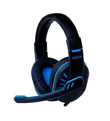 Matlek Gaming Over Ear Headphones with Adjustable Mic | Works with All The Mobile Phones | Surround Sound, Deep Bass, Blue