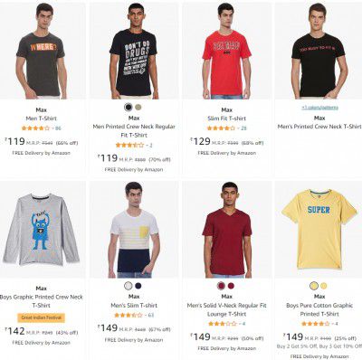 Max Men's T-shirts Starts @ ₹119