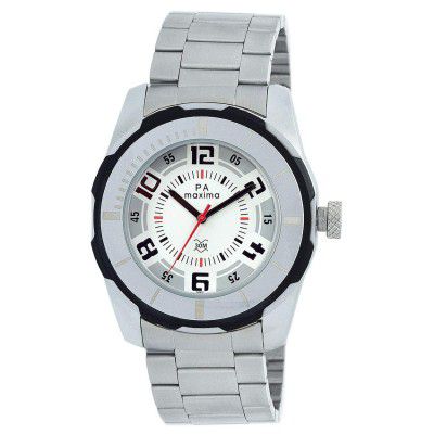 Maxima Stainless Steel Analog White Dial Men Watch-38481Cagi, Silver Band