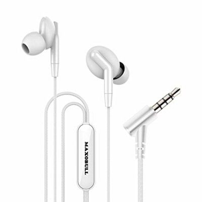 MAXOBULL Storm-X in-Ear Wired Earphones with Mic in line Remote Control, Tangle Free, Extra Bass & Powerful HD Sound with Passive Noise Cancellation 3.5MM Jack (White)