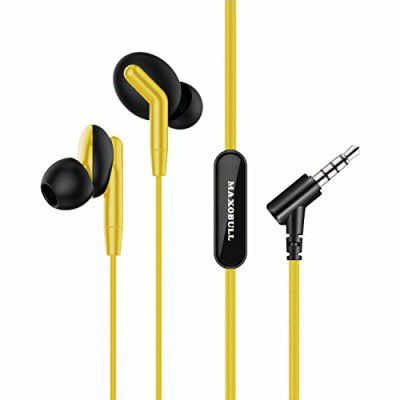 MAXOBULL Storm-X in-Ear Wired Earphones with Mic in line Remote Control, Tangle Free, Extra Bass & Powerful HD Sound with Passive Noise Cancellation 3.5MM Jack (Yellow)