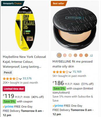 Maybelline Beauty Products up to 50% off + an additional 5% off on Coupons