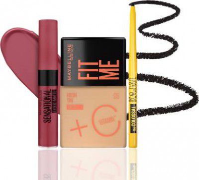 MAYBELLINE NEW YORK Ananyas Makeup Essentials: Fit Me Tint 05 + Colossal Kajal + SLM Touch of Spice  (Shade 05, Black, Touch of Spice, 37.35 ml)