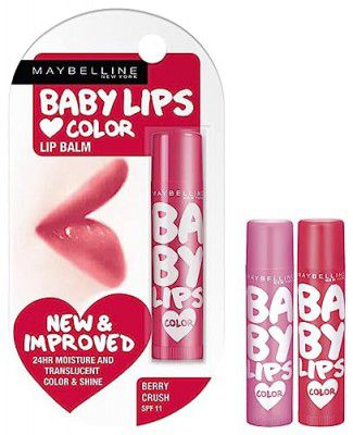 Maybelline New York Baby Lips Lip Balm, Berry Crush, 4g & Maybelline New York Baby Lips Pink Lolita & Baby Lips Cherry Kiss Lip Balm, Pink, Red, 31.2 g (Pack of 2)