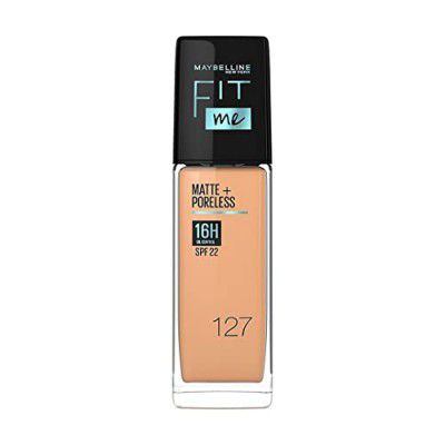 Maybelline New York Fit Me Matte + Poreless Liquid Foundation, 127 Golden Honey | Matte Foundation |16 HR Oil Control Foundation | Foundation With SPF 22, 30 ml